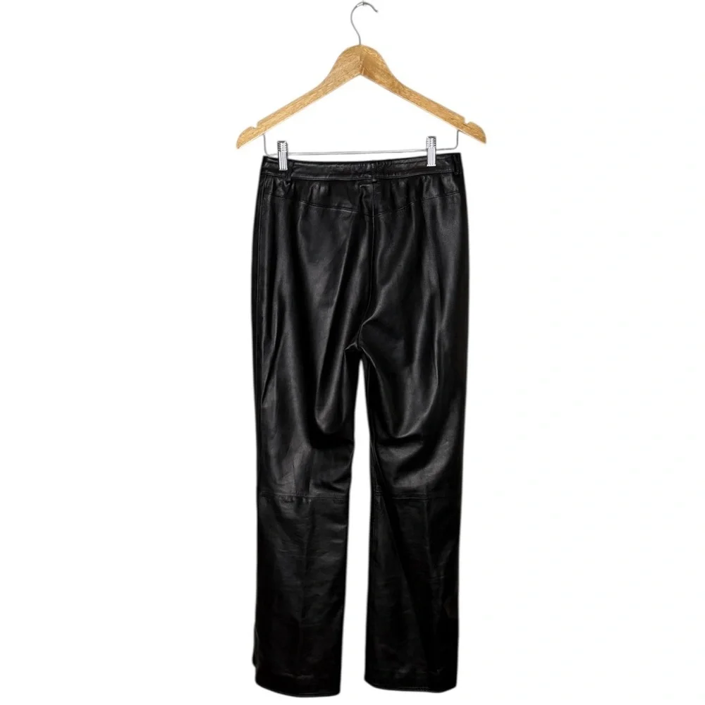 St. John Collection Vintage Italian Black Leather Pants Size 6 Snap Buttons